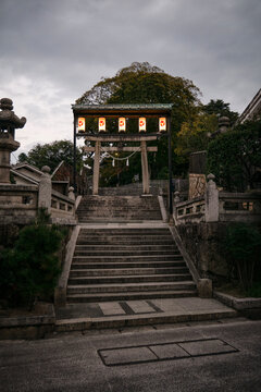 Temple entrance at dusk, Kurashiki, Japan