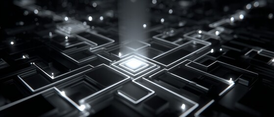 Futuristic glowing circuit board with digital light pulse