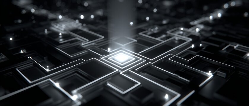 Futuristic glowing circuit board with digital light pulse - Powered by Adobe