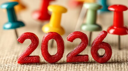 2026 planning concept with push pins and blocks