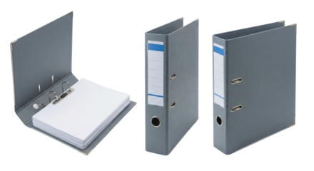 Set of Gray Ring Binders, Open and Closed, Office Supplies