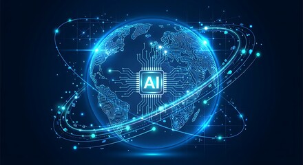 Global AI network connecting the world with futuristic technology