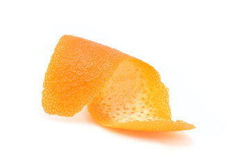 A part of orange fruit peel closed up isolated on white