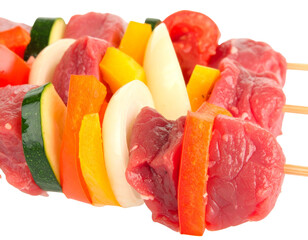 Meat and vegetable shish kebab isolated on a transparent background  