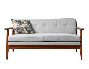 Midcentury sofa with pillow isolated on transparent background, Set of 