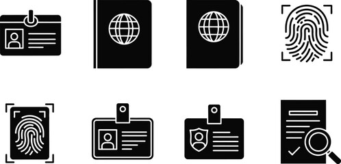Simple line icon collection of driver licences ID cards and identification documents in monochrome style for use in apps websites printable templates and forms