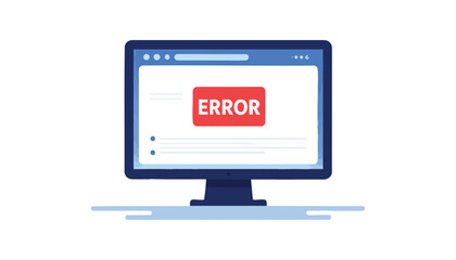 vector Computer Monitor Displaying Error Message Screen