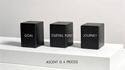 Three black blocks representing goal, starting point, and journey