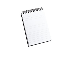Open spiralbound notebook with blank lined pages isolated on transparent background 