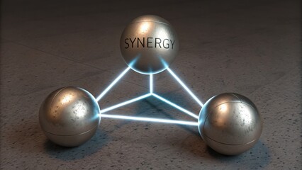 Obraz premium Three Metallic Spheres Connected in a Glowing Triangle