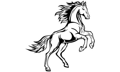 Black and White Horse Illustration Running.