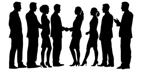 Silhouetted Business People Shaking Hands in Line.