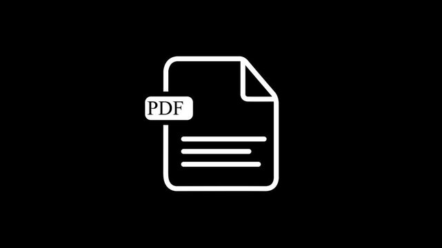 White color cyan PDF document icon on black background file symbol on a black background with 4k video animation.