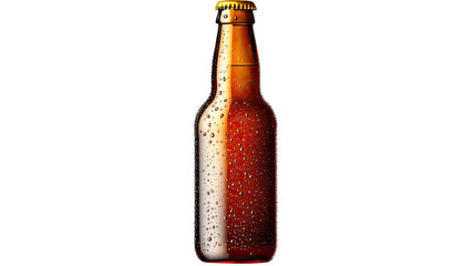 Cold amber glass beer bottle with water droplets studio lighting realistic beverage photography isolated on white background