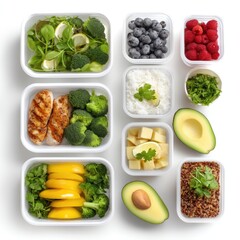 Healthy Meal Prep with Fresh Ingredients in Clear Containers Featuring Protein, Vegetables and Fruits for Nutrition Lovers