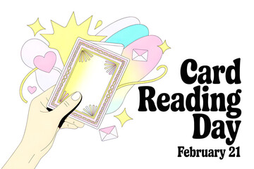 Card Reading Day February Twenty One Cute Hand Holding Greeting Card With Hearts Stars And Envelopes Colorful Whimsical Digital Illustration