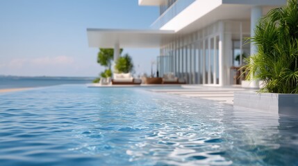 Tranquil Modern Villa with Infinity Pool Overlooking Serene Water Landscape