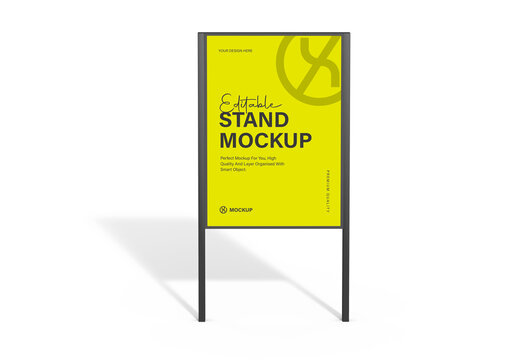 Editable Metal Stand Mockup for Outdoor Advertising Banner and Poster
