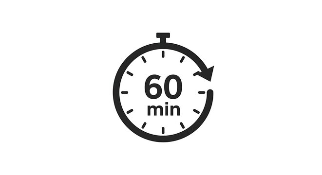 Timer icon with '60 min' displayed, representing a time limit or duration, perfect for productivity apps or scheduling tools