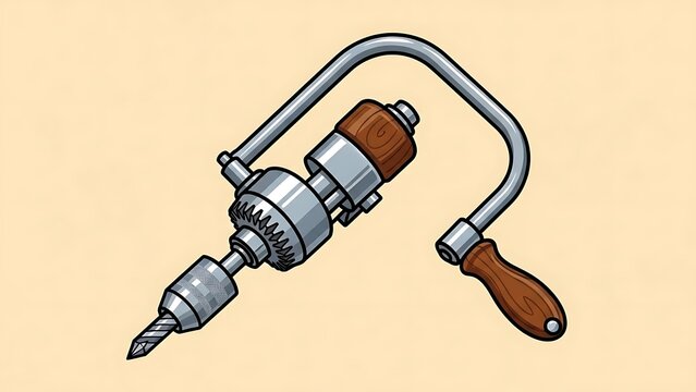 Vintage Hand Drill Tool Illustration.
