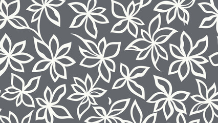Fototapeta premium White floral pattern on a gray background, elegant and simple design.