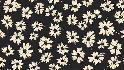 White flowers pattern on black background, floral seamless design. © Kyle
