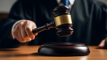 Judge's Gavel Being Raised to Strike, Symbolizing Justice, Law, and Courtroom Decisions