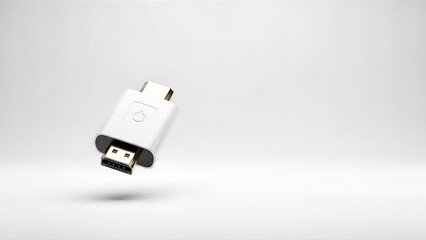 White USB to Serial Port Adapter Floating on a Clean Background.