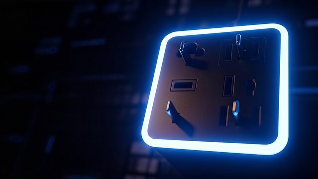 Glowing Blue Neon UK Electrical Wall Socket Outlet.