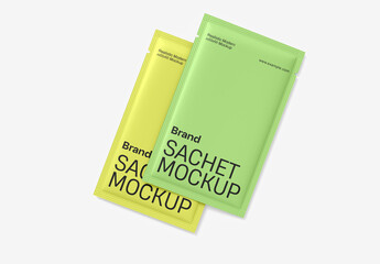 Realistic Modern Sachet Mockup - Blank Foil Branding and Packaging