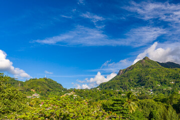 Fototapeta premium A view on mountains on Beau Vallon beach on Mahe island in Seychelles