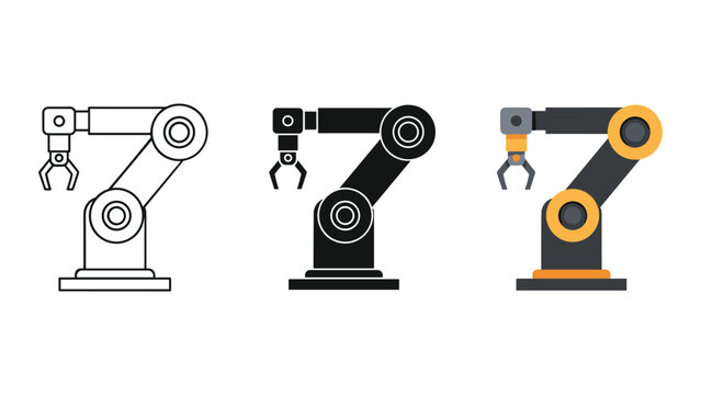 Industrial robot arm illustration in various styles