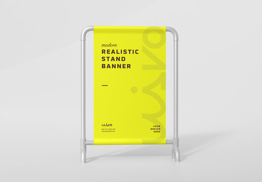 Modern Realistic Stand Banner Mockup with Metal Frame for Advertising
