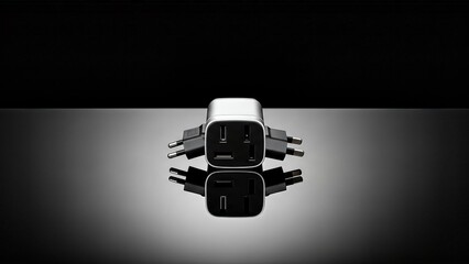 Multiport USB wall charger on a dark reflective surface.
