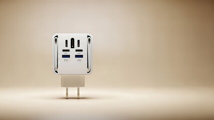 Universal international travel power adapter on a neutral background.