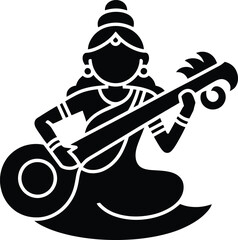 Saraswati playing the veena in a minimalist silhouette