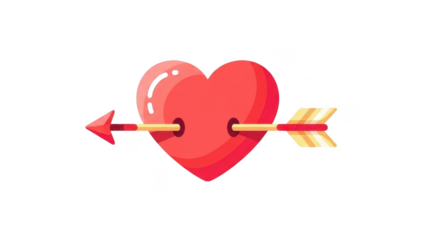 A red heart pierced by a golden arrow, symbolizing love and romance.