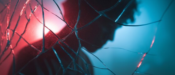 Glass forming a hole with a blurred human silhouette behind it, symbolizing violence, vulnerability, fear