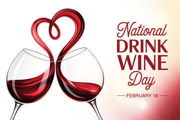 National Drink Wine Day February Eighteen Elegant Two Glasses With Red Wine Forming Heart Romantic Celebration For Lovers And Restaurant Illustration