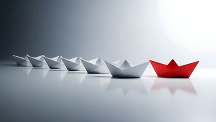 Distinctive Red Paper Boat Leads the Way, Representing Uniqueness, Vision, and Success in Business Strategy