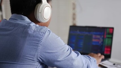 Cryptocurrency Trader at Work. Laptop Monitor with Stock Profit Chart. Business, Stock and Crypto Trading Concept. monitor, analyze data statistics, index graphs, analyze market trends.
 - Powered by Adobe