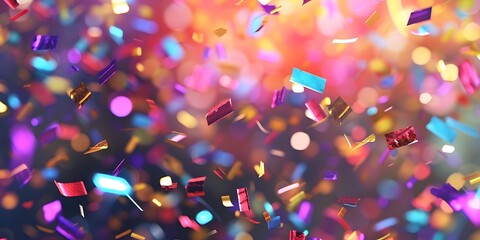 Vibrant colorful confetti pieces falling in a celebratory atmosphere