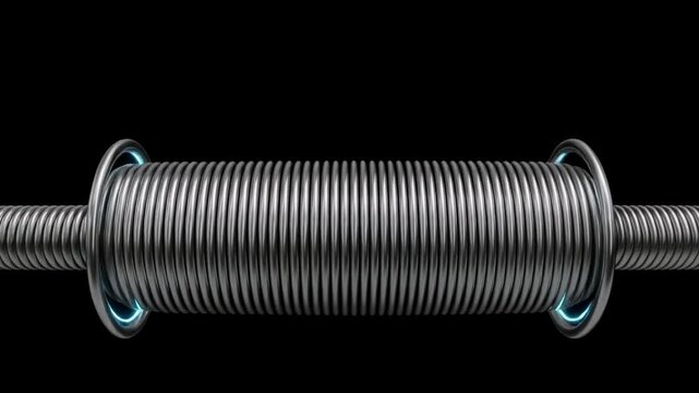 Firefly &ldquo;Aluminium coil expanding and contracting with synchronized electric pulses, minimalistic bl