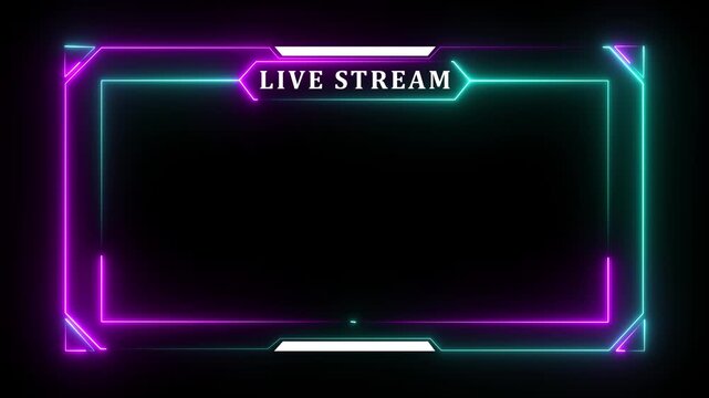 futuristic neon purple and orange gaming stream frame overlay with hud elements.neon hud motion graphics video