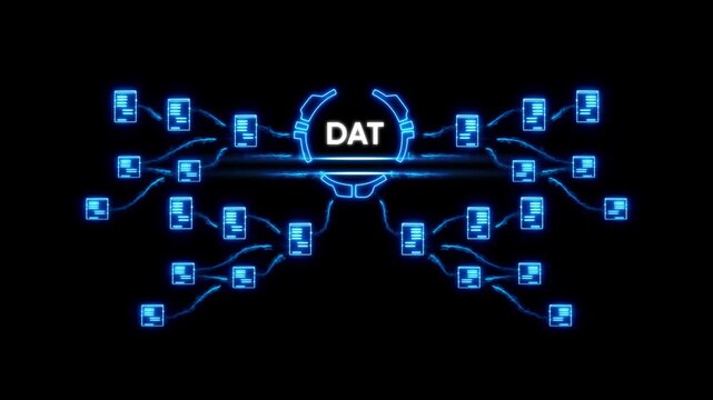 Data Network Visualization with D A T Concept Glowing Blue Neon on Black Background