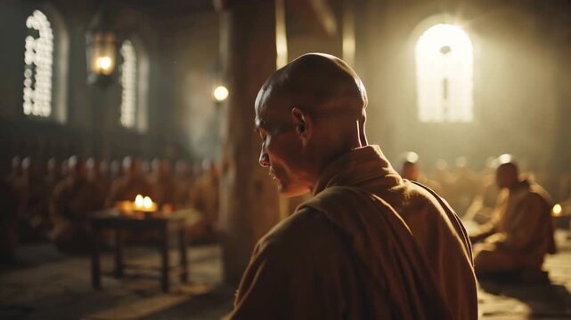 Monks in Meditation - A Serene Gathering of Spiritual Seekers.