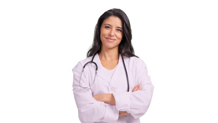 Female doctor with stethoscope smiling arms crossed