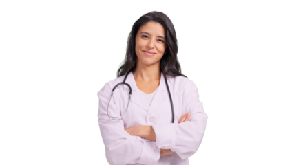 Female doctor with stethoscope smiling arms crossed