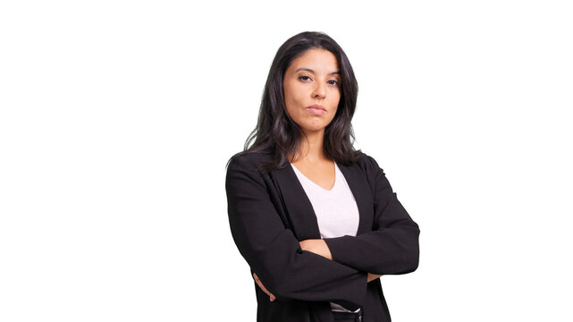 Businesswoman standing confident with arms crossed isolated