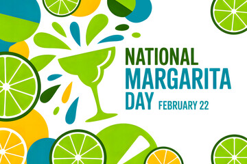 National Margarita Day February 22 vibrant modern citrus cocktail illustration with lime slices tequila splash and festive party celebration background design